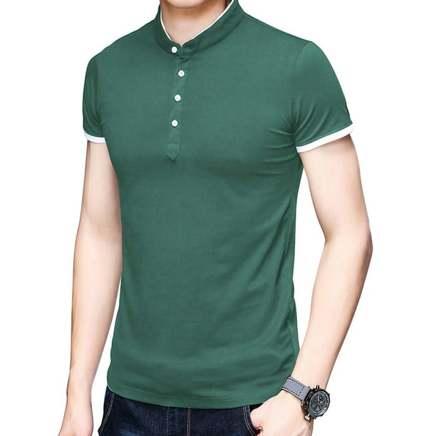 Mens Splicing Mao Collar Tops Pullover Fashion T-Shirts 
